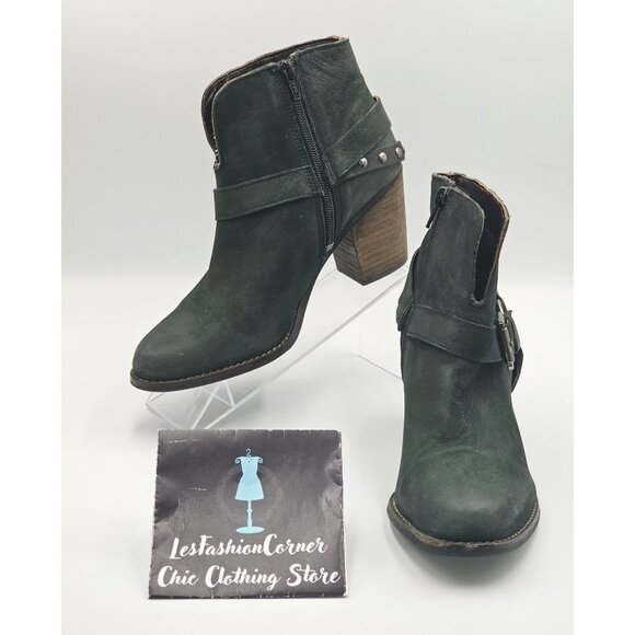 Matisse Shoes - Matisse Women's Gray Leather Harney Heeled Ankle Boots Studded Strap Sz7.5 2919